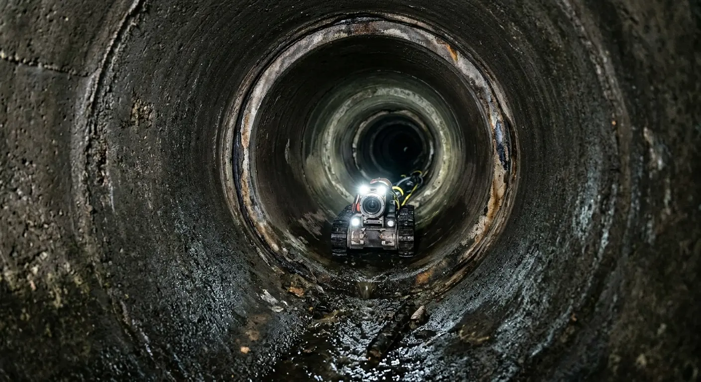 Robotic sewer camera inspecting pipe interior for Sewer Line Cleaning in Waldwick