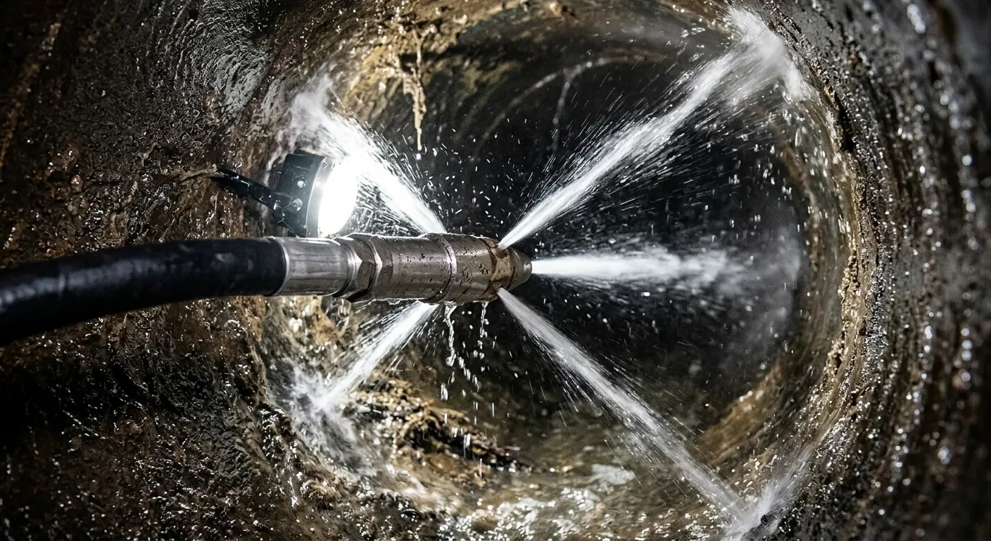 High-pressure hydro jetting nozzle cleaning sewer pipe for Sewer Cleanout in Waldwick